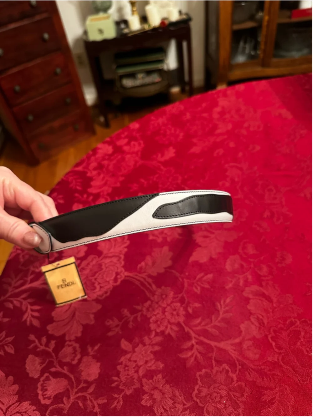 Fendi Black & White Leather Print Belt 40cm